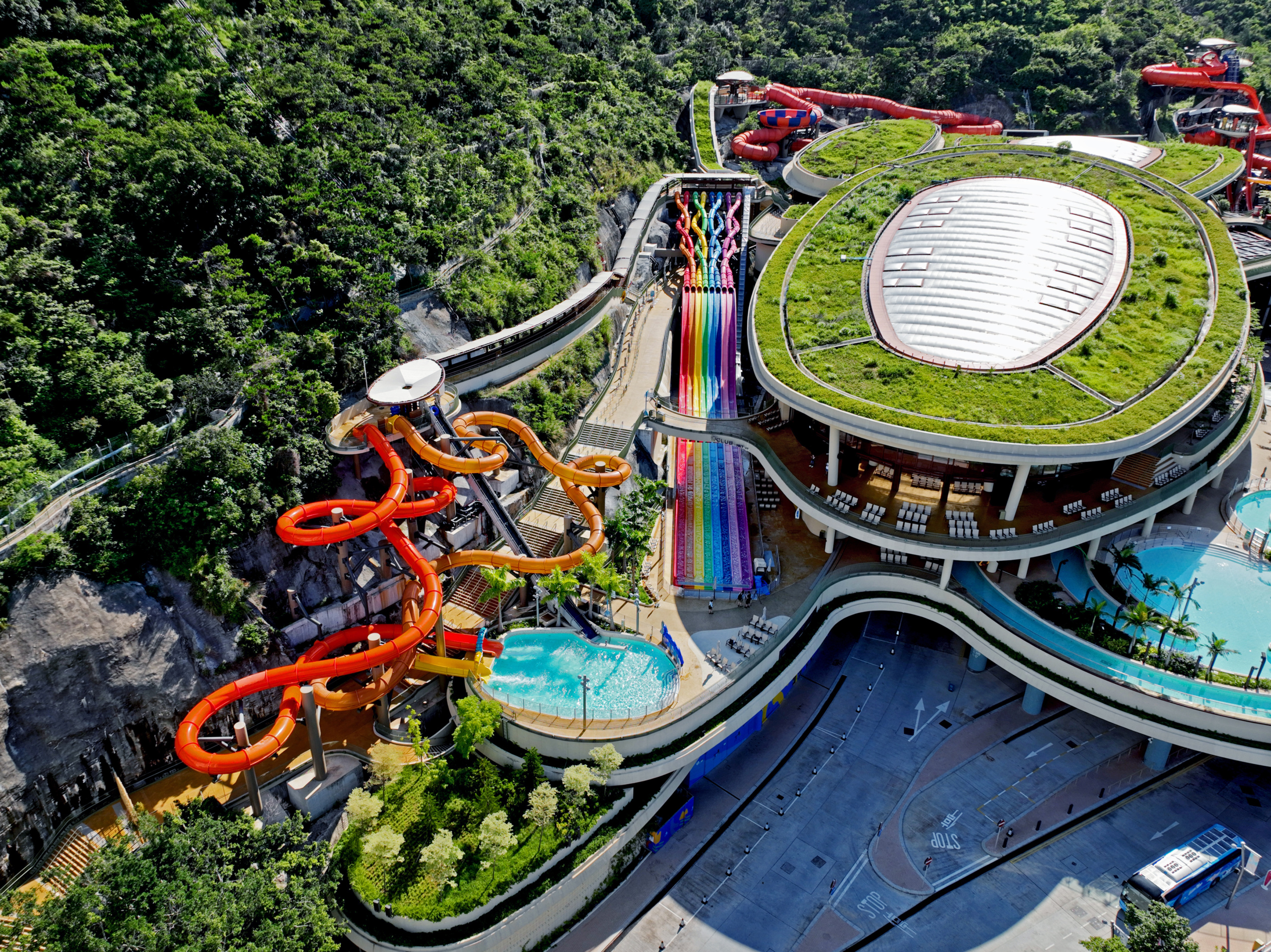 Bird's eye view of water park